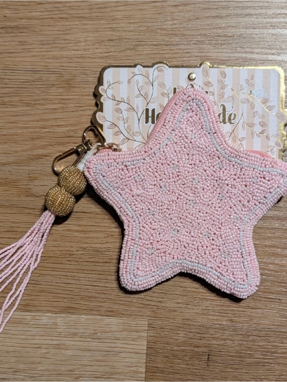 Pink Star Beaded Keychain Charm/Coin Pouch. NWT